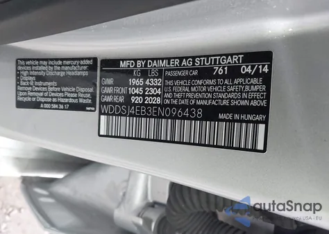 2014 Mercedes-Benz Cla 250 z USA, uszkodzony, nr VIN WDDSJ4EB3EN096438